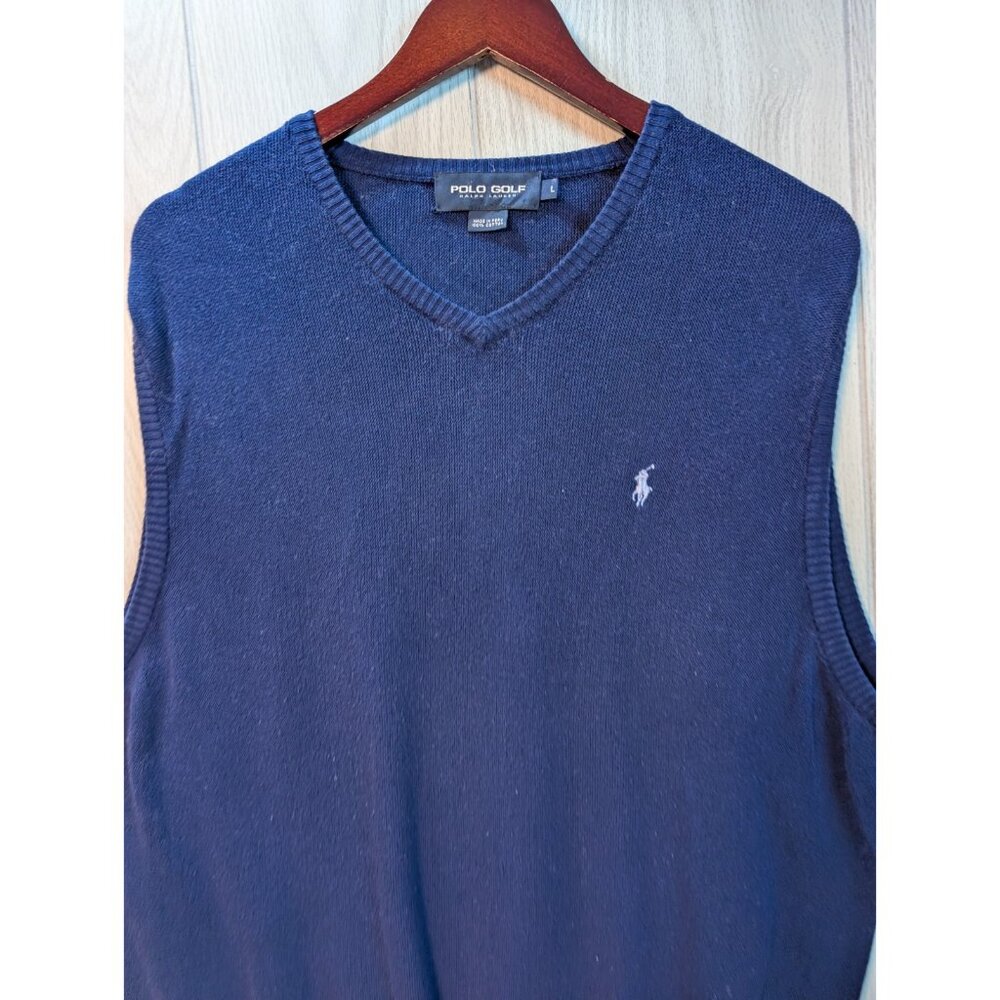 Polo Golf By Ralph Lauren Large Blue Sleeveless V-Neck Pullover Sweater Vest - Picture 2 of 6